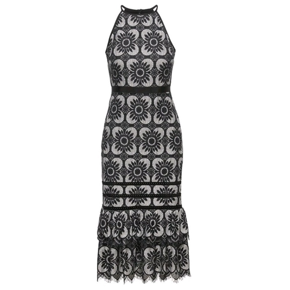 NWT Banana Republic Black Gray Lace Floral Woman's Cocktail Evening Dress Sz 4P
